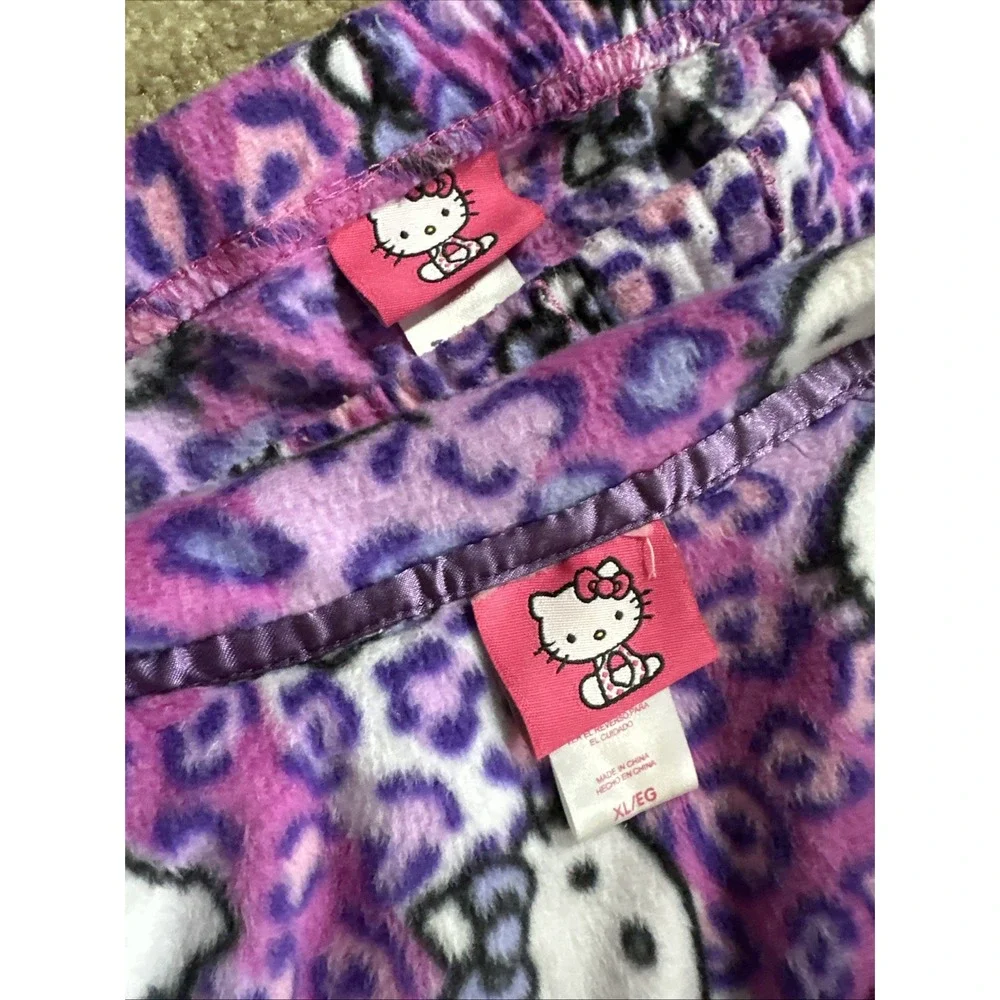 Hello Kitty Pink /Purple Striped Pajama 2 Piece Set Girls Size XL‎ Sanrio fleece